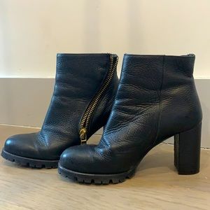 Mivide Leather Heeled Lug Sole Boots